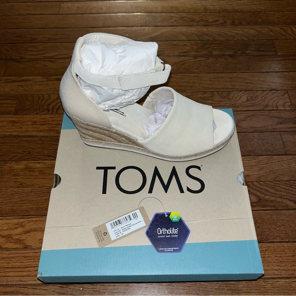 TOMS Marisol Espadrilles Wedge Sandals Natural Cream  & Tan Women’s Size 10 - Picture 6 of 10